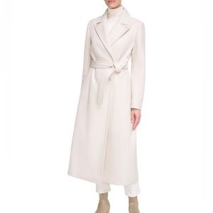 CALVIN KLEIN Faux Wool Belted Wrap Coat in Ivory
